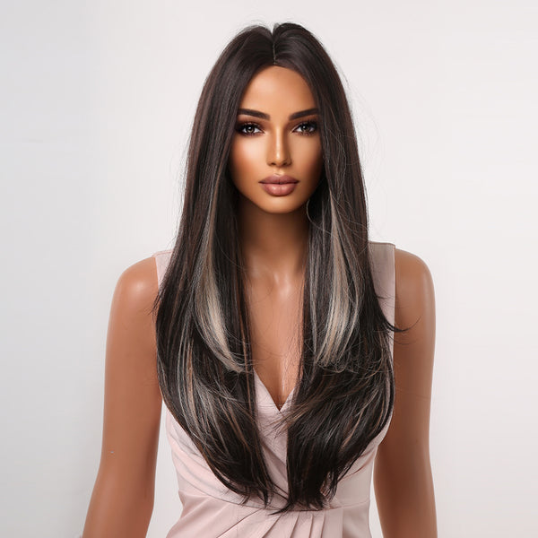 24 inch Long Black ombre blonde Wigs for Women LC2066-1