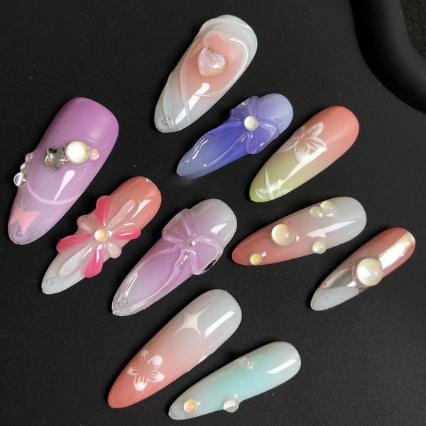 3D Sculpted Mid-Length Summer Wear Nail Art Art B10  Wearing Nails