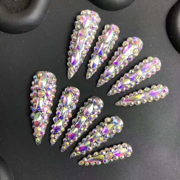 High-end custom long luxury full diamonds wearable manicure S152  Wearing Nails