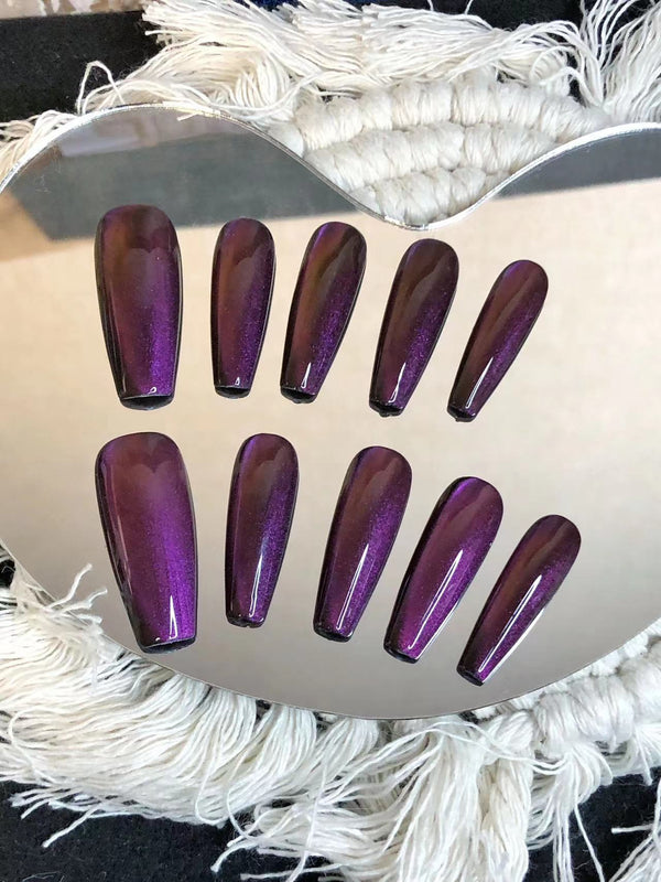 Purple gemstone style, mysterious allure, long manicure,Elegant,Nail A083  Wearing Nails