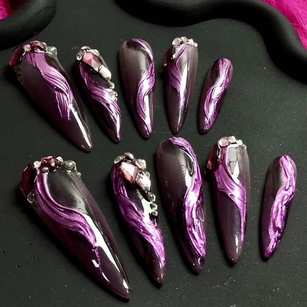 High-end custom light luxury long silver fantasy night wear manicure S248  Wearing Nails